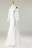Off the Shoulder Ivory Mermaid Matte Satin Wedding Dress
