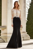 Black White Mermaid Lace Long Sleeve Mother of the Bride Dress