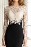 Black Mermaid Lace Top Long Sleeves Scoop Satin Long Mother of the Bride Dress