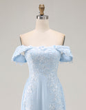 Off the Shoulder Sky Blue A Line Appliqued Mother of the Bride