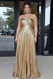 Sweetheart Gold Pleated A Line Plus Size Prom Dress