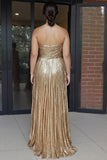 Sweetheart Gold Pleated A Line Plus Size Prom Dress