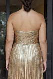 Sweetheart Gold Pleated A Line Plus Size Prom Dress
