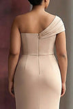 Light Khaki One Shoulder Ruched Sheath Plus Size Long Formal Dress
