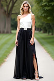 One Shoulder A Line Black White 2-Piece A Line Mother of the Bride Dress