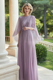 Pleated Lilac A Line Chiffon Mother of the Bride Dress