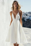 White A Line Spaghetti Straps Short Graduation Dress