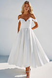 Off the Shoulder A Line Short White Graduation Dress