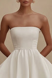 White A Line Strapless Short Graduation Dress