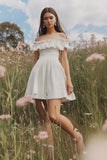 Off the Shoulder White A Line Short Graduation Dress