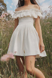 Off the Shoulder White A Line Short Graduation Dress