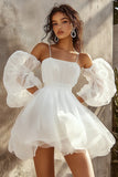 White A Line Spaghetti Strapless Short Graduation Dress