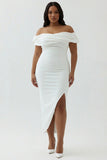 White Off the Shoulder Plus Size Engagement Dress with Slit