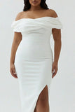 White Off the Shoulder Plus Size Engagement Dress with Slit
