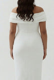 White Off the Shoulder Plus Size Engagement Dress with Slit
