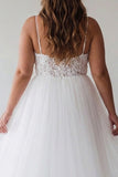 Lace White V-Neck Tulle A Line Plus Size Midi Holiday Dress