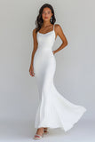 Spaghetti Straps White Sheath Long Wedding Dress