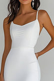 Spaghetti Straps White Sheath Long Wedding Dress