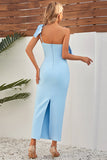 Sky Blue One Shoulder Ruffles Mermaid Long Formal Dress