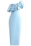 Sky Blue One Shoulder Ruffles Mermaid Long Formal Dress