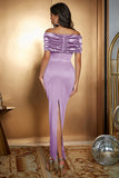 Mermaid Light Blue Off The Shoulder Ruched Satin Long Formal Dress