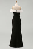 Matte Satin Off the Shoulder Black Column Formal Dress