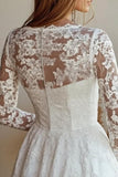 White A Line Short Lace Graduation Dress with Long Sleeves
