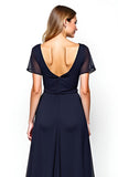 Navy Square Neck A-Line Chiffon Long Mother of the Bride Dress