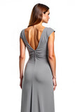 Silver Sheath Ruched Mother of the Bride Dress with Cap Sleeves