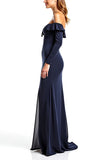 Navy Sheath Ruffled Off the Shoulder Mother of the Bride Dress