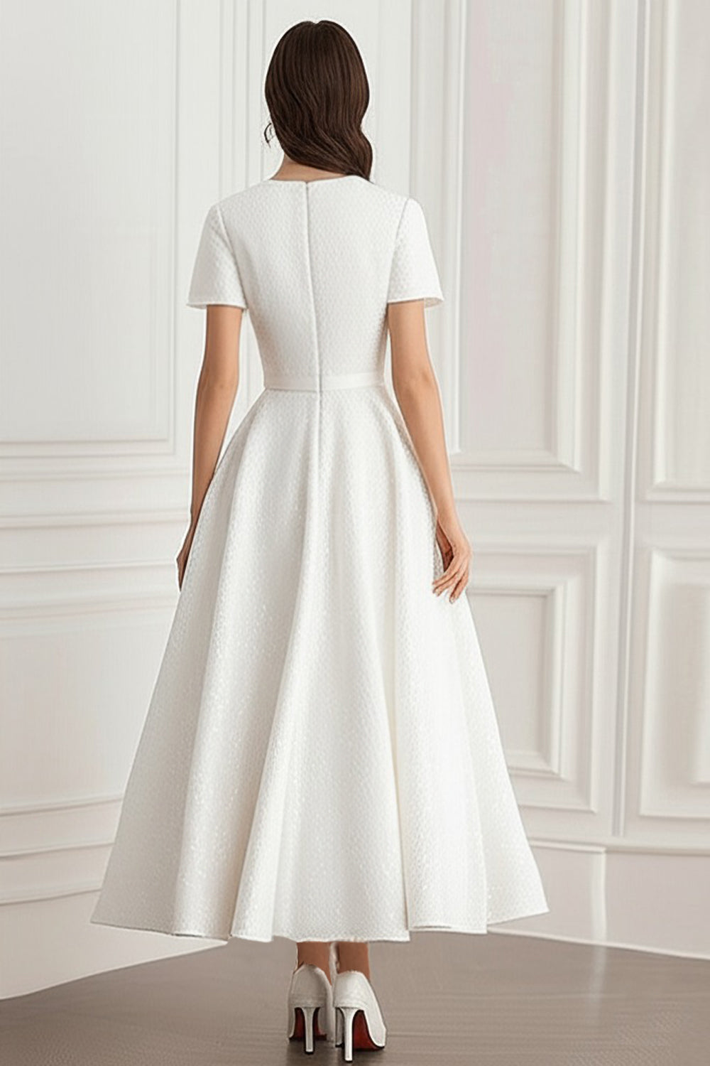 WEDTREND Women Ivory Formal Dress with Short Sleeves Round Neck Jacquard A- Line Ankle Length Prom Dress Wedtrend UK WEDTREND Women Ivory Formal Dress with Short Sleeves Round Neck Jacquard A- Line Ankle Length Prom Dress Wedtrend UK