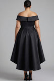 Black Off the Shoulder A Line Plus Size High-Low Formal Dress