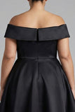 Black Off the Shoulder A Line Plus Size High-Low Formal Dress