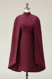 Burgundy Bodycon High Neck Formal Dress with Cape
