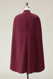 Burgundy Bodycon High Neck Formal Dress with Cape