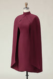 Burgundy Bodycon High Neck Formal Dress with Cape