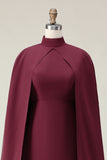 Burgundy Bodycon High Neck Formal Dress with Cape
