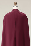 Burgundy Bodycon High Neck Formal Dress with Cape