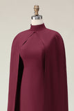 Burgundy Bodycon High Neck Formal Dress with Cape