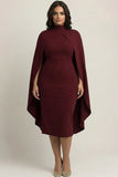 Burgundy Sheath High Neck Plus Size Formal Dress with Cape