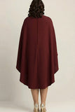 Burgundy Sheath High Neck Plus Size Formal Dress with Cape