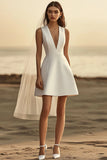 A-Line V-Neck Short White Graduation Dress