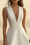 A-Line V-Neck Short White Graduation Dress