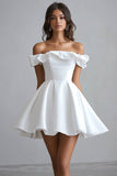 Off The Shoulder A Line Short White Graduation Dress