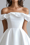 Off The Shoulder A Line Short White Graduation Dress