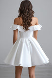 Off The Shoulder A Line Short White Graduation Dress