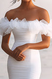 White Off The Shoulder Asymmetrical Ruffled Graduation Dress