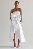White A Line Ruffle Strapless Wedding Dress With Bow