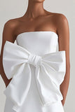 White A Line Ruffle Strapless Wedding Dress With Bow