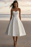 A-Line Sweetheart Satin White Graduation Dress